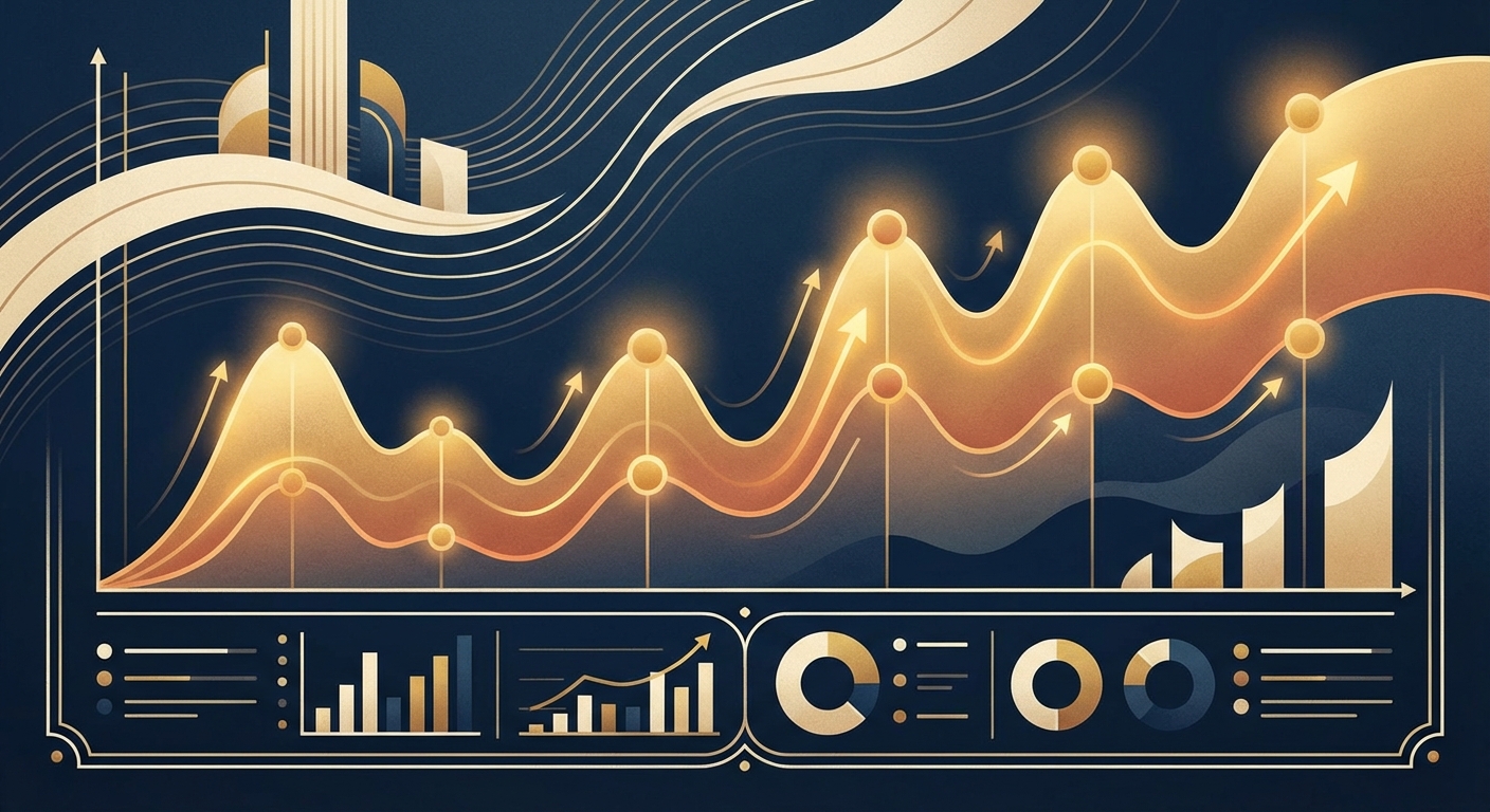 Mortgage rate trends visualization showing market fluctuations with golden highlights on key data points